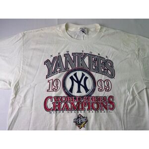 VTG NY‎ Yankees 1999 World Series Champions T Shirt Large White Delta Pro Weight